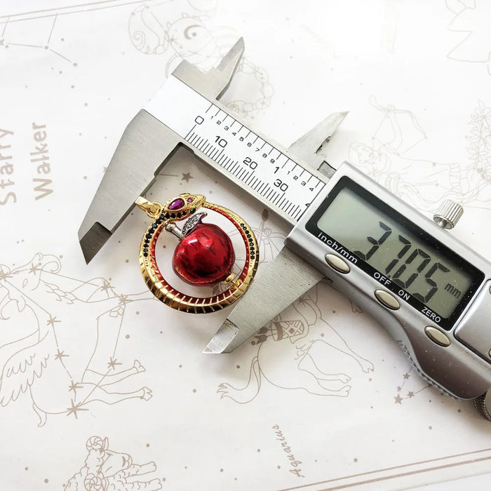 925 Sterling Silver Romantic Red Apple Pendant With Golden Snake