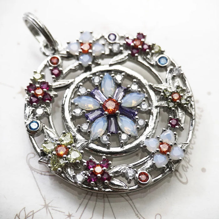 925 Sterling Silver Bohemian Flower Amulet Pendant Colourful Stones Fine Jewelry For Women