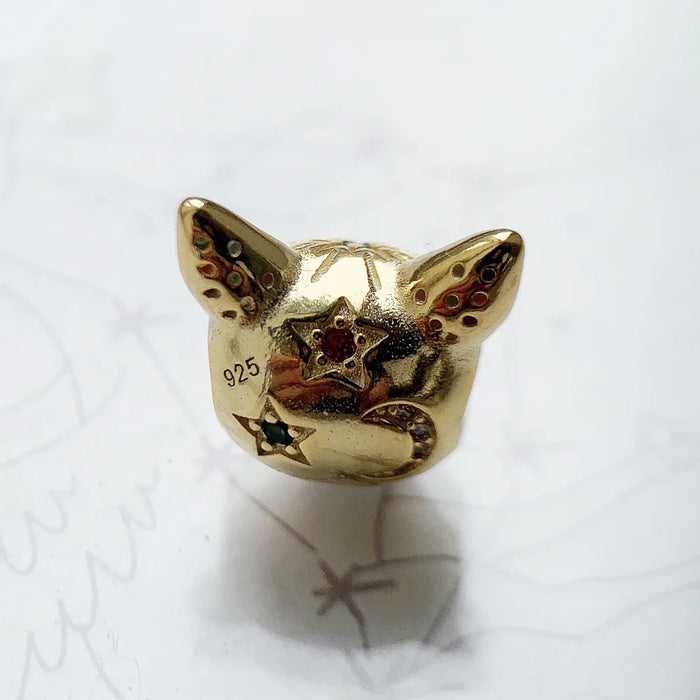 925 Sterling Silver Golden Cat Beads Diy Jewelry Accessory For Women