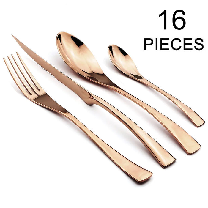 16 Piece Stainless Steel Black Cutlery Set For Kitchen Tableware