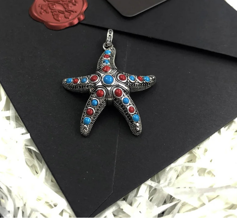 925 Sterling Silver Boho Starfish Pendant Ocean Gift For Women & Men