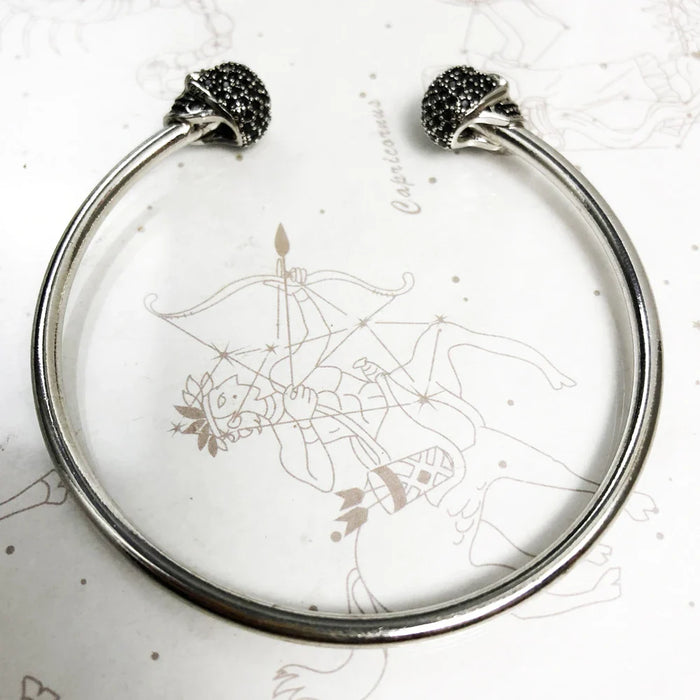 925 Sterling Silver Skull Pave Bracelet Rebel Fashion