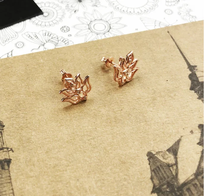 925 Sterling Silver Rose Gold Flower Stud Earrings Europe Style Fine Jewelry