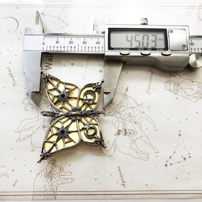 925 Sterling Silver Bicolour Butterfly Pendant With Moon & Stars Fine Jewelry Europe Magic Gift For Women