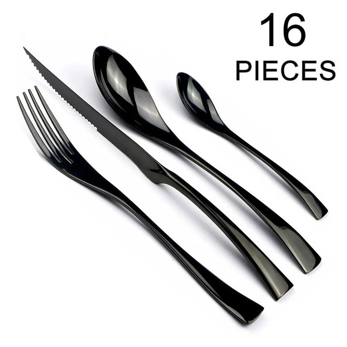 16 Piece Stainless Steel Black Cutlery Set For Kitchen Tableware