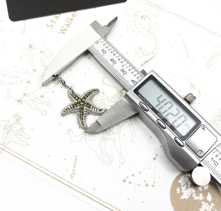 925 Sterling Silver Green Starfish Pendant Fashion Accessory For Men & Women
