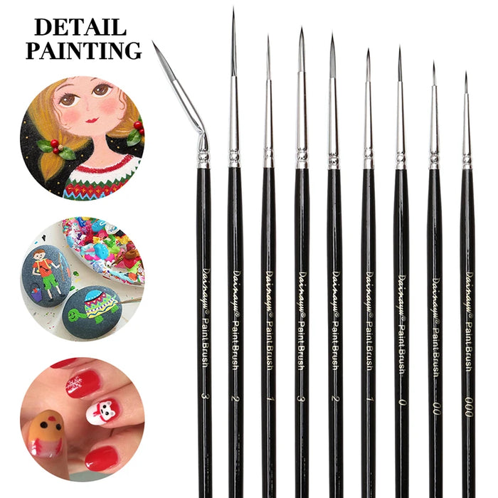 9 Piece Fine Detail Paint Brush Set For Watercolour Acrylic Airplane Kits Face Nails
