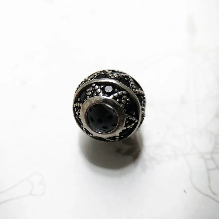 925 Sterling Silver Micro Pave Black Zig Zag Bead Charm For Diy Jewelry Making , European Style Fashion Gift For Women