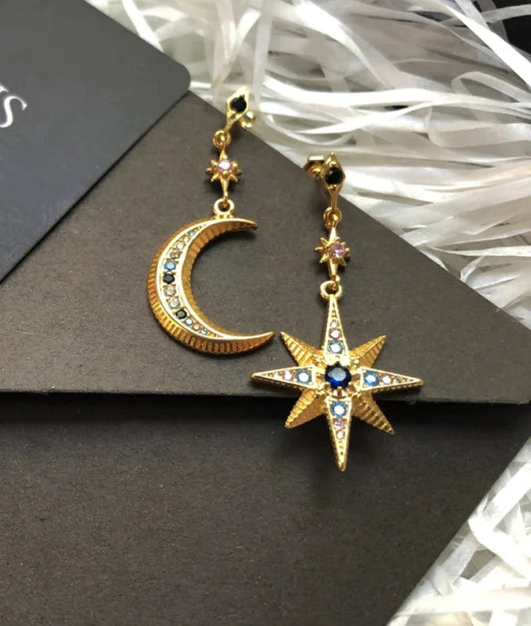 925 Sterling Silver Boho Star & Moon Earrings
