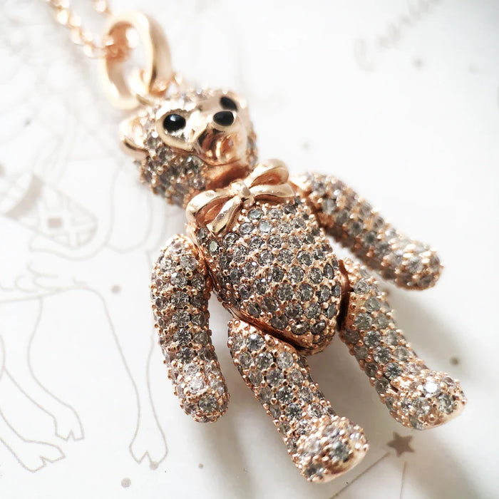 925 Sterling Silver Rose Gold Teddy Bear Necklace For Women