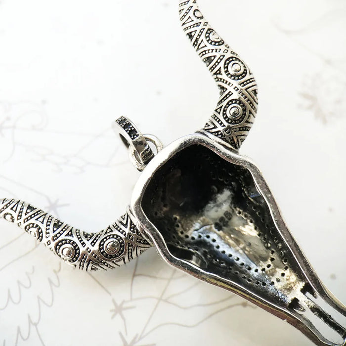 925 Sterling Silver Vintage Bull Skull Pendant Rebel Gift