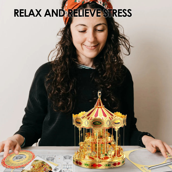 3D Metal Puzzle Model Kit Merry Go Around Diy Jigsaw Toy For Adults