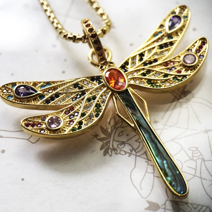 925 Sterling Silver Golden Dragonfly Necklace Jewelry For Women