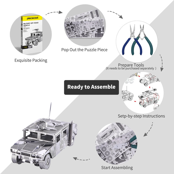 4Wd Military Automobile Puzzle Kit 3D Metal Model Perfect Gift For Adults