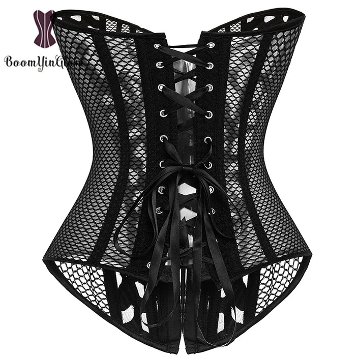Mesh Net Corset Black White See Through Bustier For Alluring Slimming And Breathability