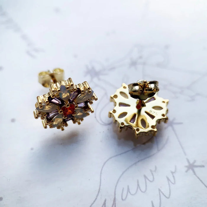 925 Sterling Silver Floral Stud Earrings With Colourful Stones
