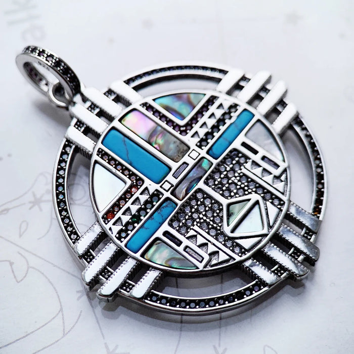 925 Sterling Silver Boho Turquoise Sun Pendant Spring 2022 Jewelry Gift For Women & Men