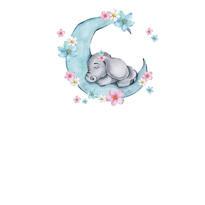 Sleeping Baby Elephant On Moon Wall Stickers For Nursery Room