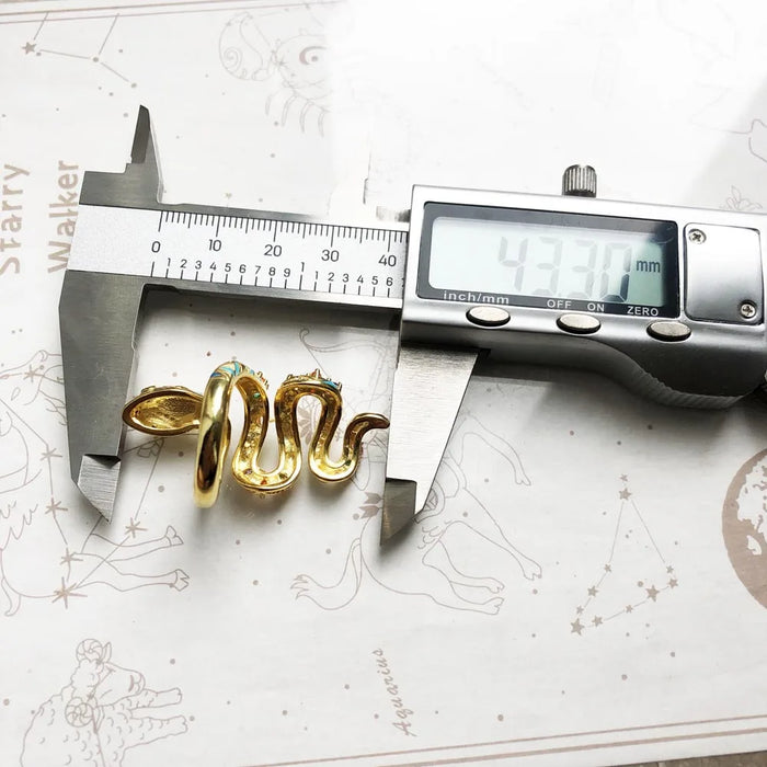 925 Sterling Silver Boho Golden Snake Ring Pave Design Women Jewelry