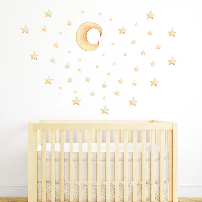 Gold Moon And Stars Wall Stickers For Kids Room Decor