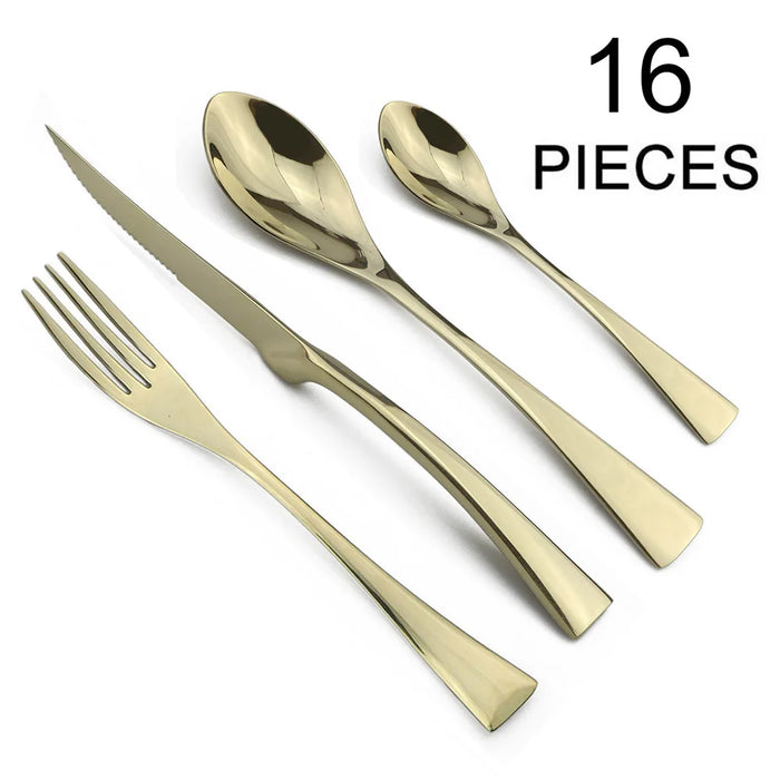 16 Piece Stainless Steel Black Cutlery Set For Kitchen Tableware