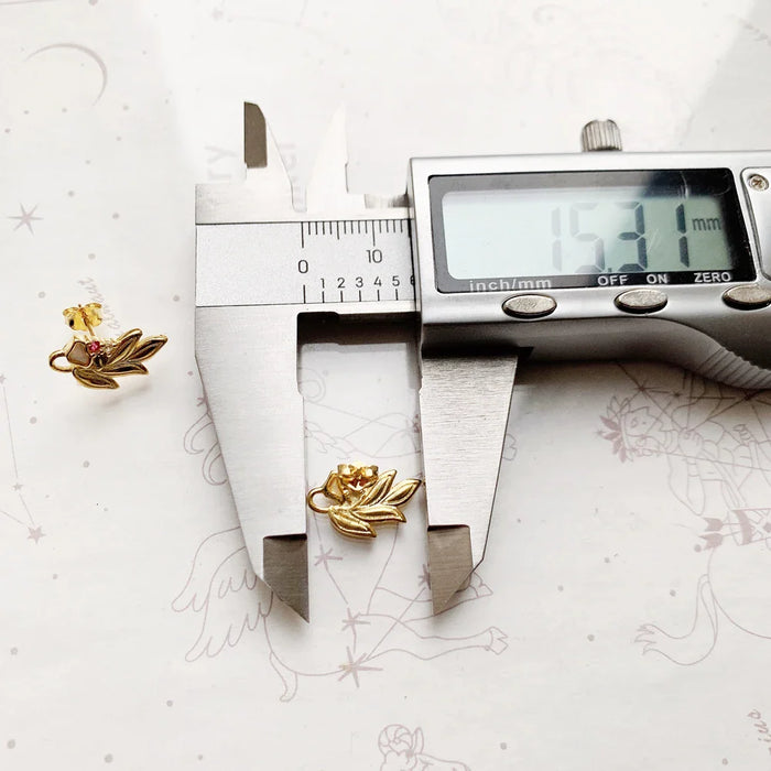 925 Sterling Silver Golden Flower & Leaf Ear Studs Romantic Gift