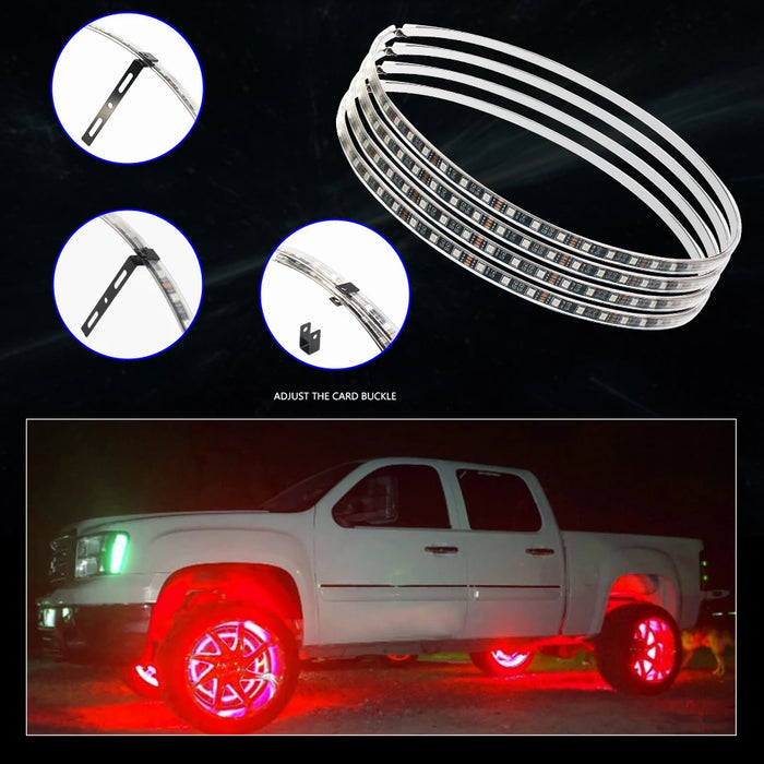 4Pcs 120Cm Rgb Led Car Hub Lamp Sound Control Waterproof Flexible 12V Auto Wheel Ring Decorative Atmosphere Light