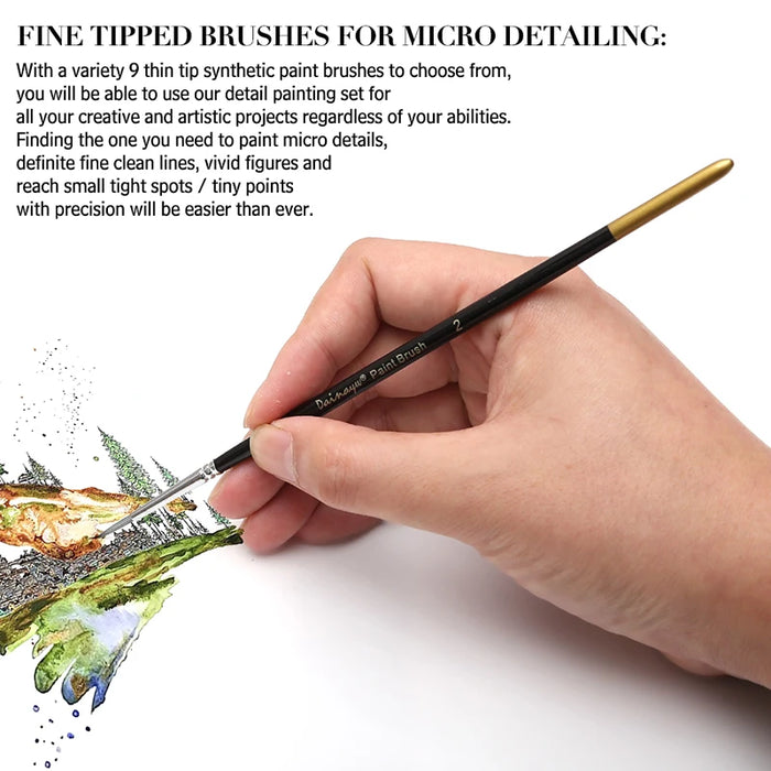 9 Piece Fine Detail Paint Brush Set For Watercolour Acrylic Airplane Kits Face Nails