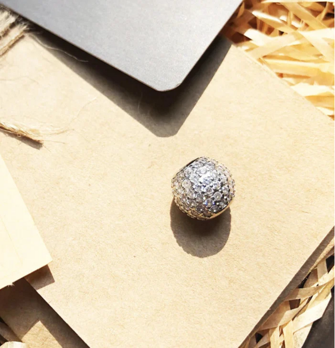 925 Sterling Silver White Pave Cz Beads Europe Jewelry Gift