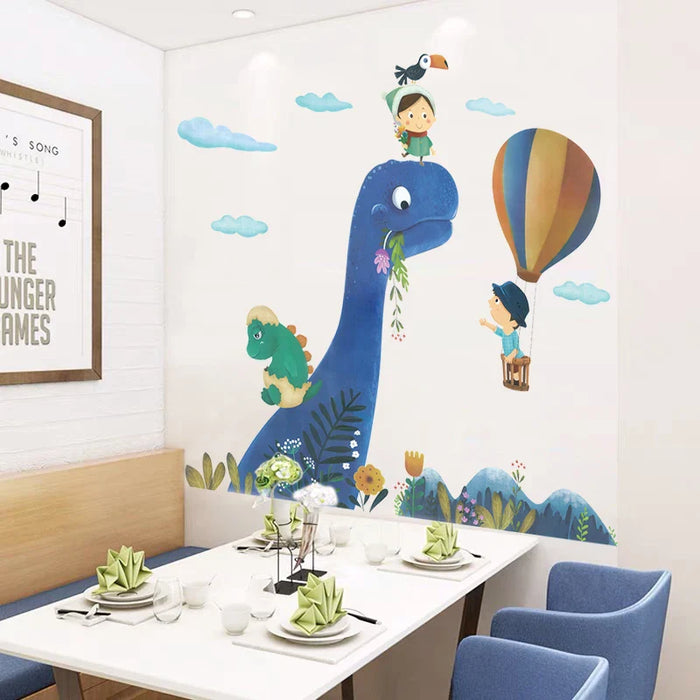 Blue Dinosaur Hot Airballoon Wall Stickers For Kids Room