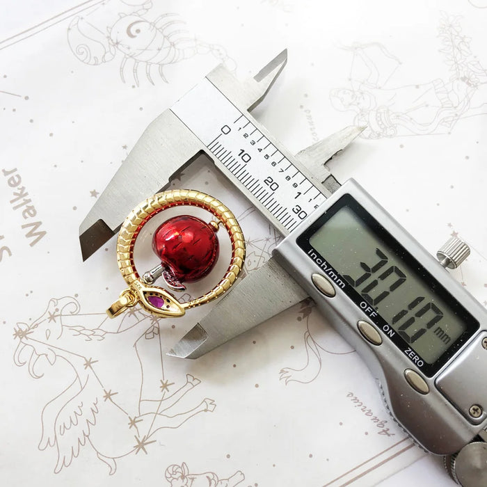 925 Sterling Silver Romantic Red Apple Pendant With Golden Snake