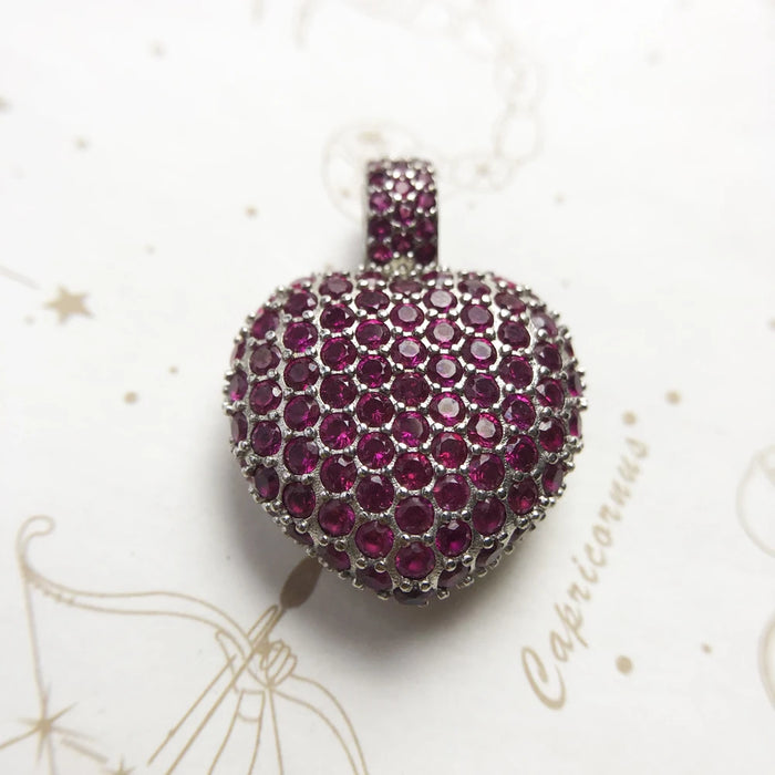 925 Sterling Silver Romantic Red Cz Heart Pendant European Style Jewelry For Women