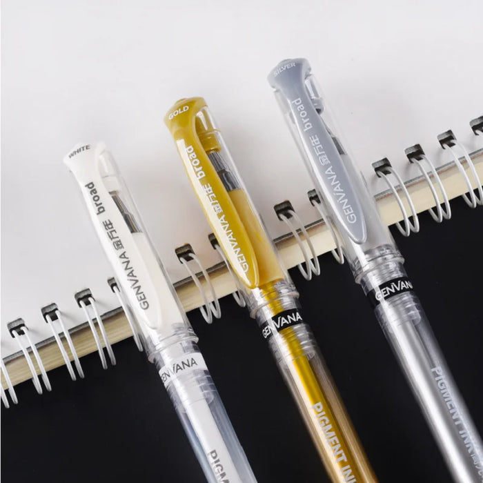 3 Piece Waterproof Gel Pen Set: White Gold Silver