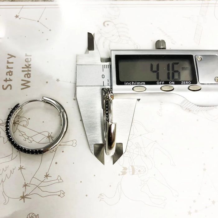 925 Sterling Silver Vintage Black Pave Hinged Hoop Earrings