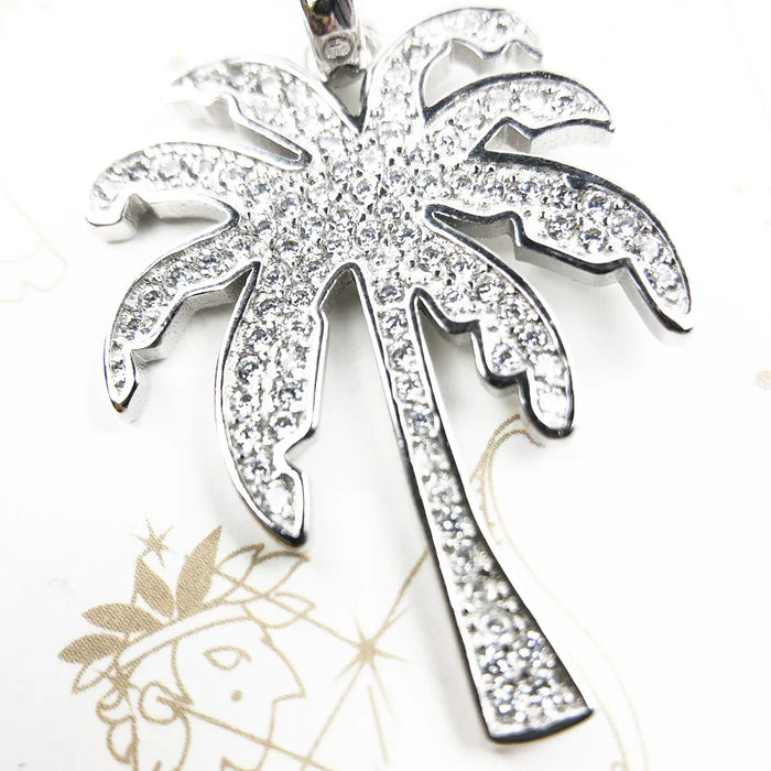 925 Sterling Silver Palm Tree Pave Pendant Fashion Jewelry Gift For Women & Men