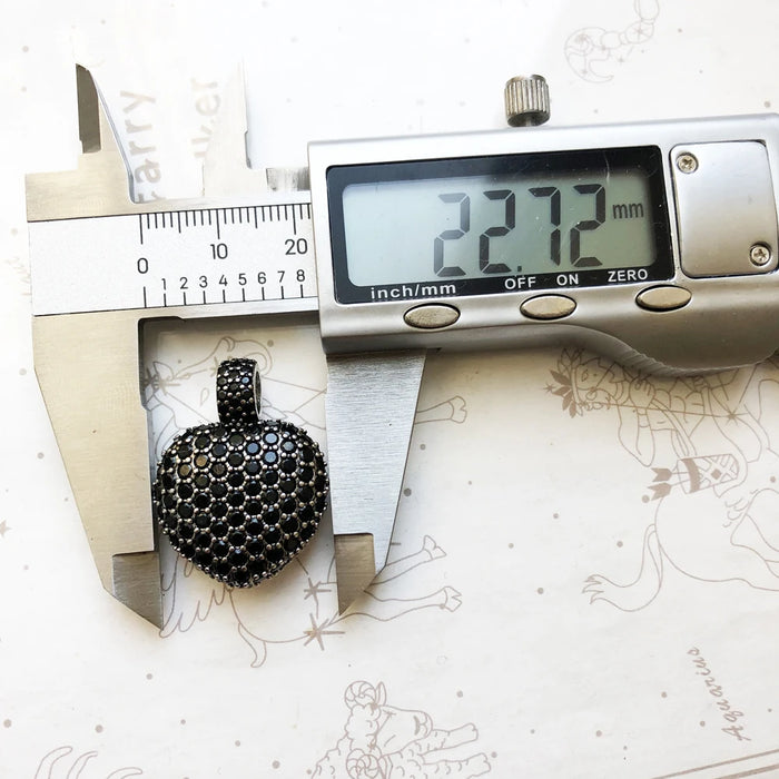 925 Sterling Silver Black Heart Pave Pendant Winter Trend Jewelry