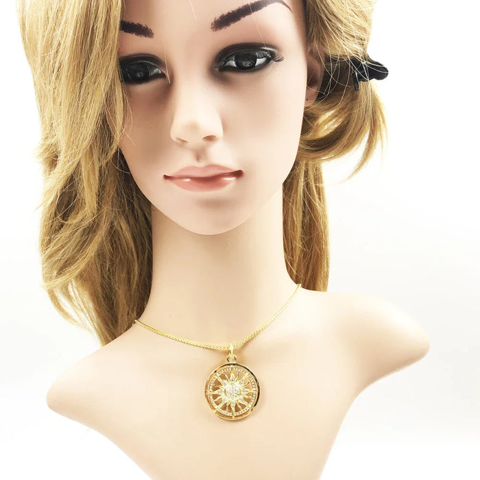 925 Sterling Silver Sun Link Chain Necklace Ethnic Jewelry For Men And Women