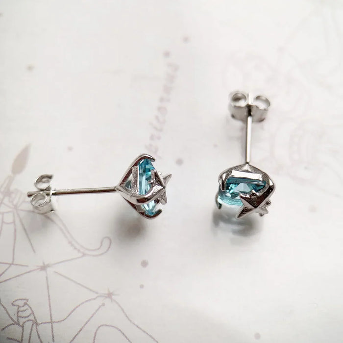 925 Sterling Silver Blue Aquamarine Star Ear Studs Elegant Gift For Women