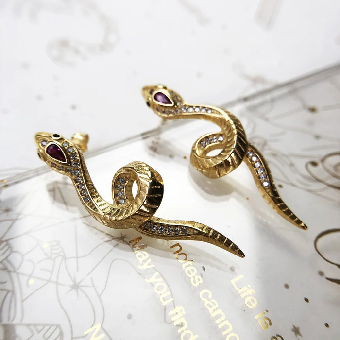 925 Sterling Silver Bohemia Beauty Curved Snake Drop Earrings For Women