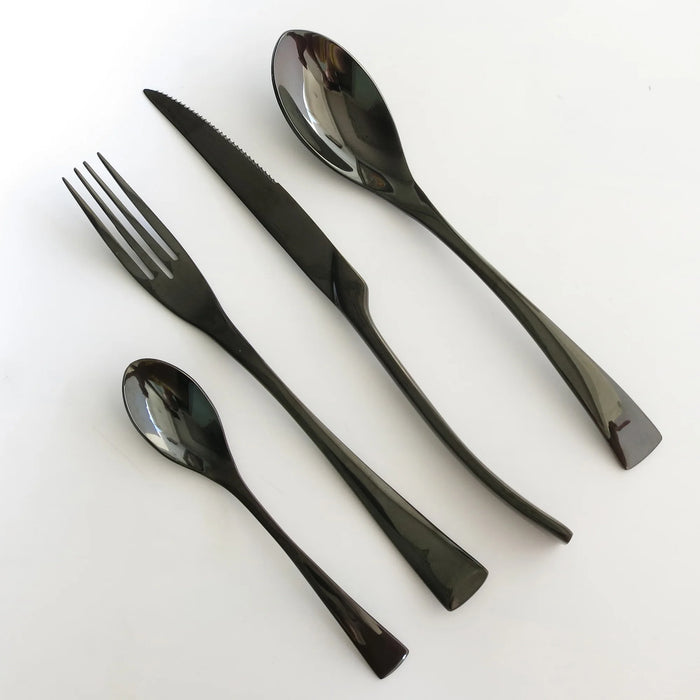 24 Piece Stainless Steel Dinnerware Set Black Cutlery Tableware