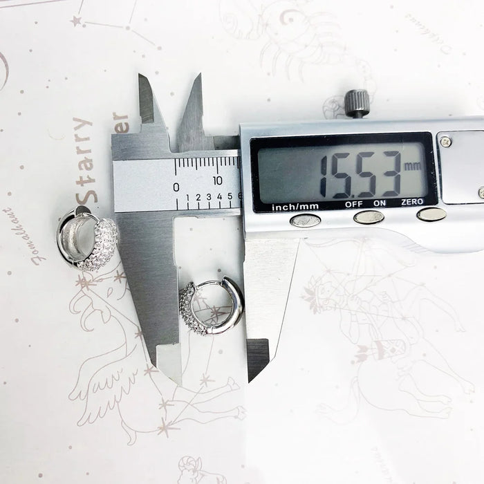 925 Sterling Silver Stunning Hinged Hoop Earrings Pave Europe Glam Design For Women