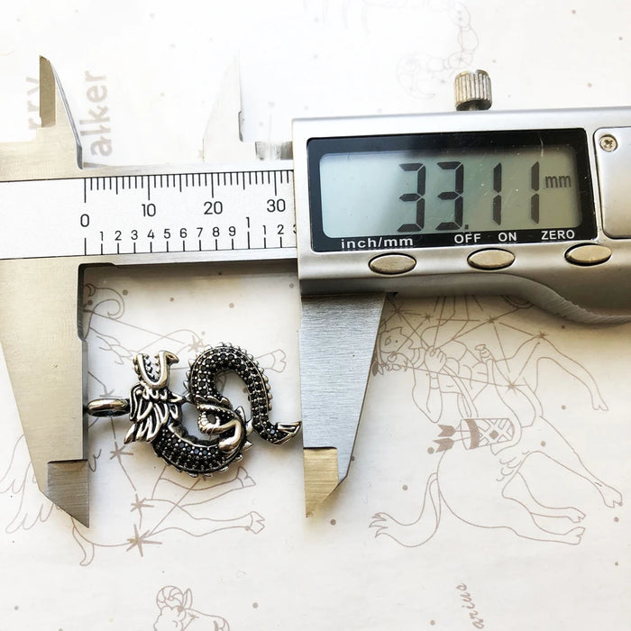 925 Sterling Silver Dragon Cz Pendant Vintage European Jewelry Unisex Gift