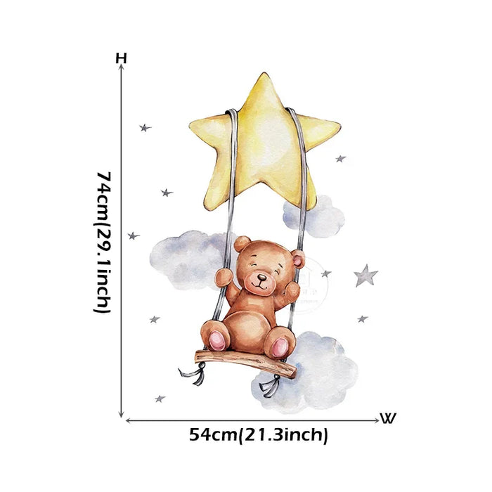 Swing Teddy Bear Wall Stickers For Kids Room Decoration