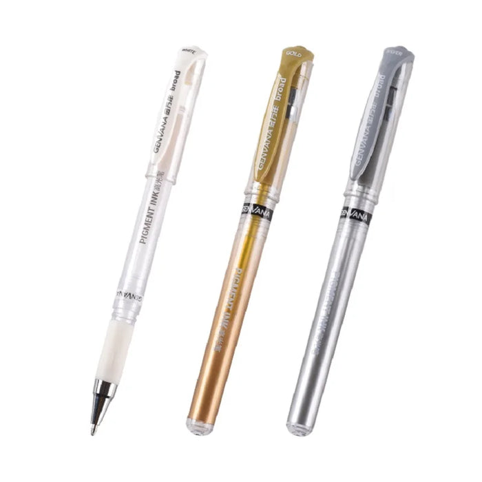 3 Piece Waterproof Gel Pen Set: White Gold Silver