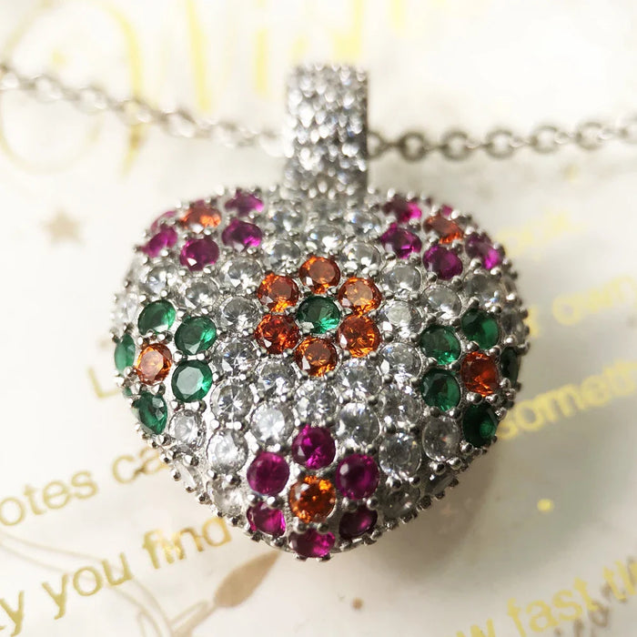 925 Sterling Silver Colourful Flower Heart Necklace Romantic Gift