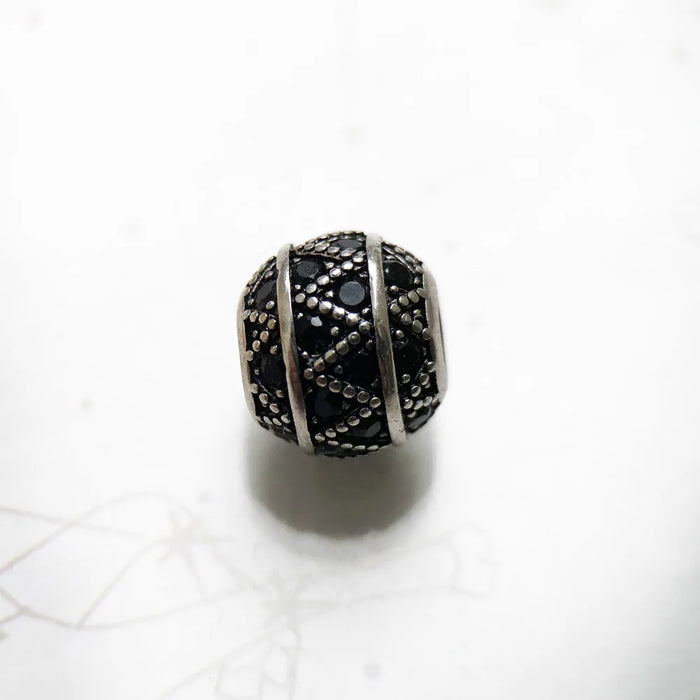 925 Sterling Silver Micro Pave Black Zig Zag Bead Charm For Diy Jewelry Making , European Style Fashion Gift For Women