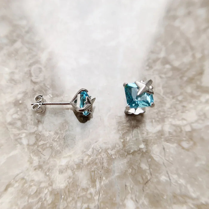 925 Sterling Silver Blue Aquamarine Star Ear Studs Elegant Gift For Women