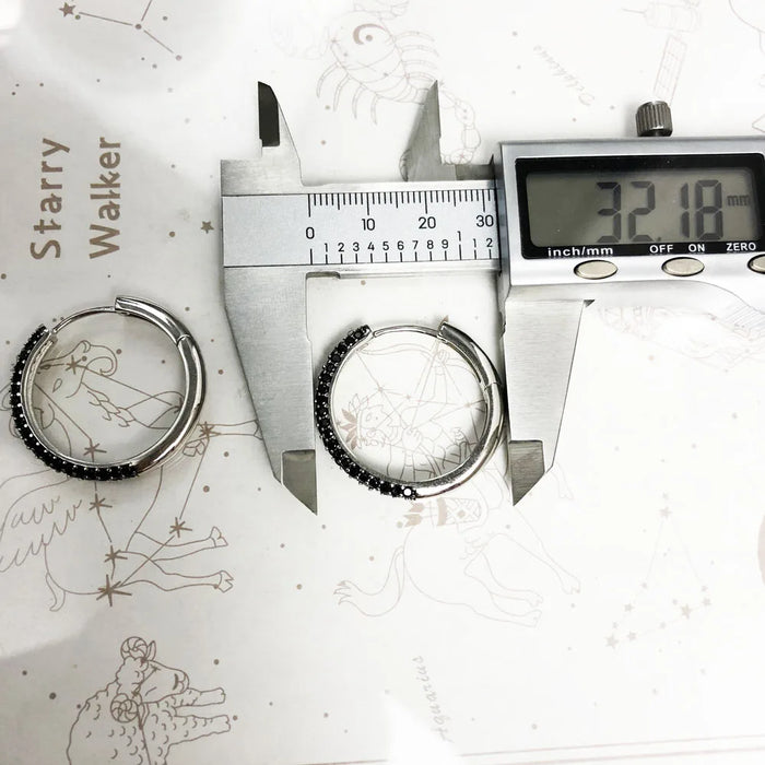 925 Sterling Silver Vintage Black Pave Hinged Hoop Earrings