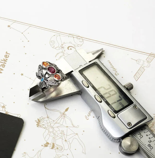 925 Sterling Silver Bohemian Dragonfly Ring Handcrafted Colourful Jewelry Happy For Women