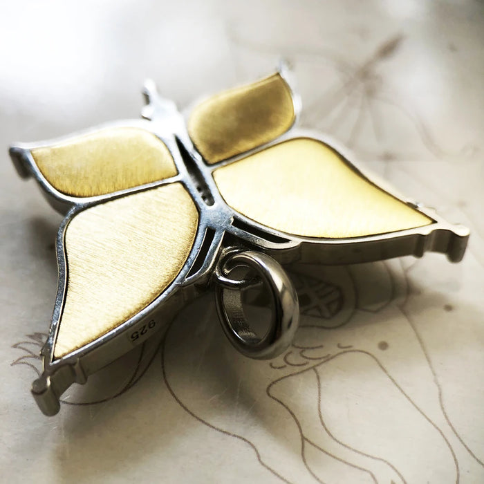 925 Sterling Silver Bohemia Butterfly Pendant Bicolour Summer Jewelry For Women